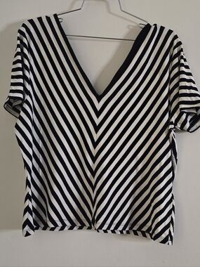 Precis Black and White Striped V-Neck Top